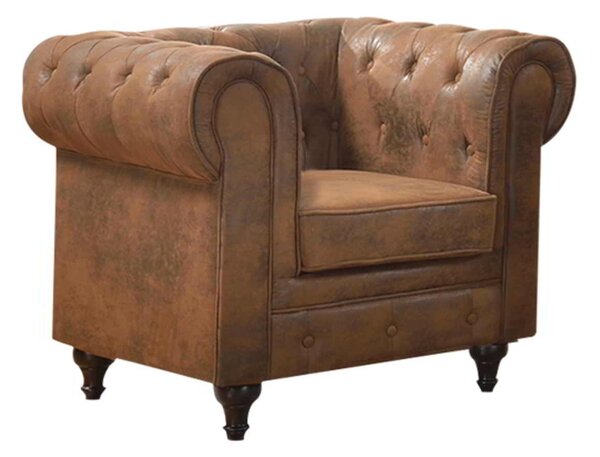 Πολυθρόνα Chesterfield Ύφασμα Καφέ Camel 110x82x77cm