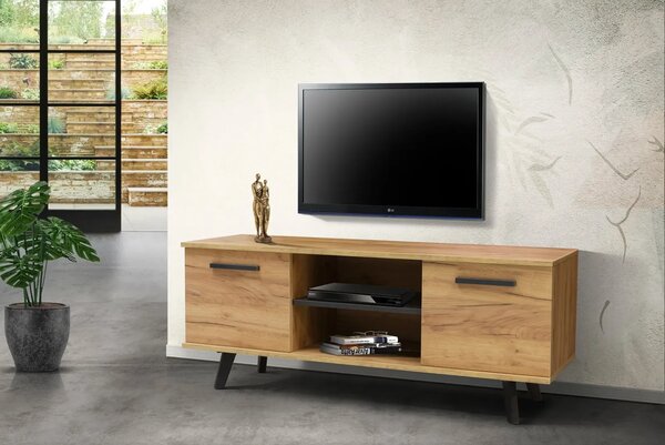 Έπιπλο TV Linea 140,140x45x55, Χρώμα Whiskey, Μελαμίνη / Πόδια Οξιά