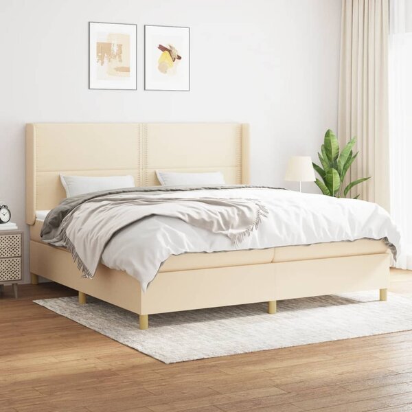 VidaXL Κρεβάτι Boxspring με Στρώμα Κρεμ 200x200 εκ. Υφασμάτινο