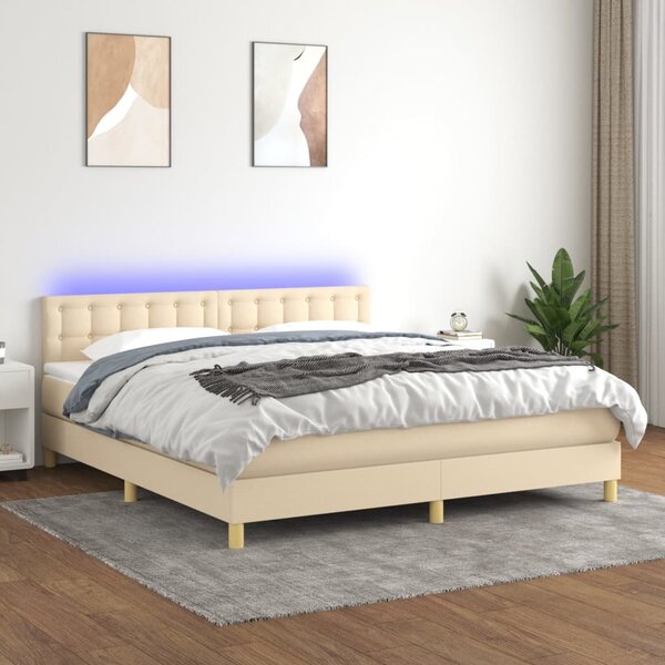 VidaXL Κρεβάτι Boxspring με Στρώμα & LED Κρεμ 160x200 εκ. Υφασμάτινο