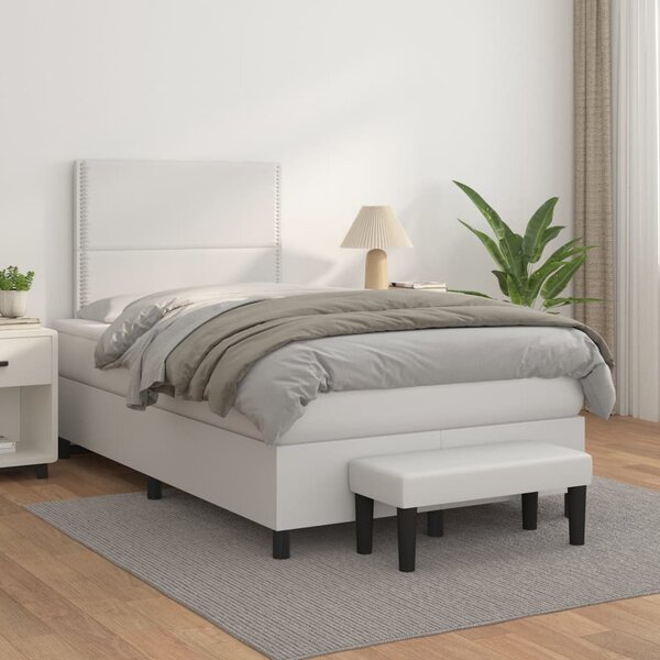 VidaXL Κρεβάτι Boxspring με Στρώμα Λευκό 120x200εκ.από Συνθετικό Δέρμα