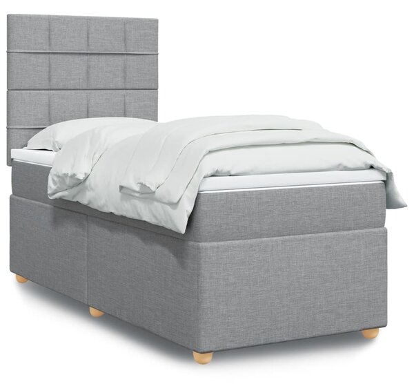 VidaXL Κρεβάτι Boxspring με Στρώμα Ανοιχτό Γκρι 90x190 εκ. Υφασμάτινο