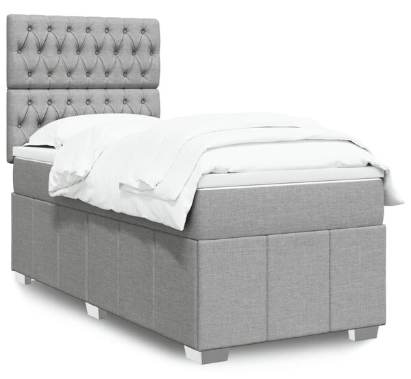 VidaXL Κρεβάτι Boxspring με Στρώμα Ανοιχτό Γκρι 90x190 εκ. Υφασμάτινο