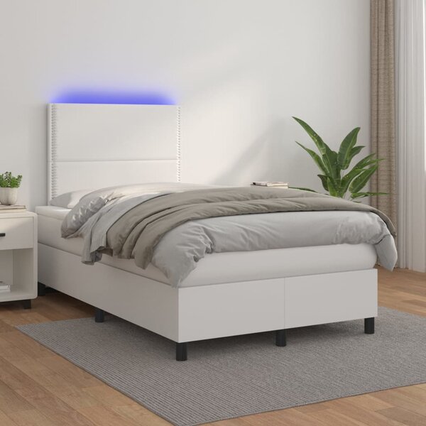 VidaXL Κρεβάτι Boxspring με Στρώμα & LED Λευκό 120x200 εκ. Συνθ. Δέρμα