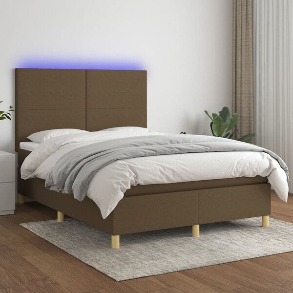 VidaXL Κρεβάτι Boxspring με Στρώμα & LED Σκ.Καφέ 140x200 εκ Υφασμάτινο