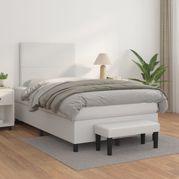 VidaXL Κρεβάτι Boxspring με Στρώμα Λευκό 120x200εκ.από Συνθετικό Δέρμα