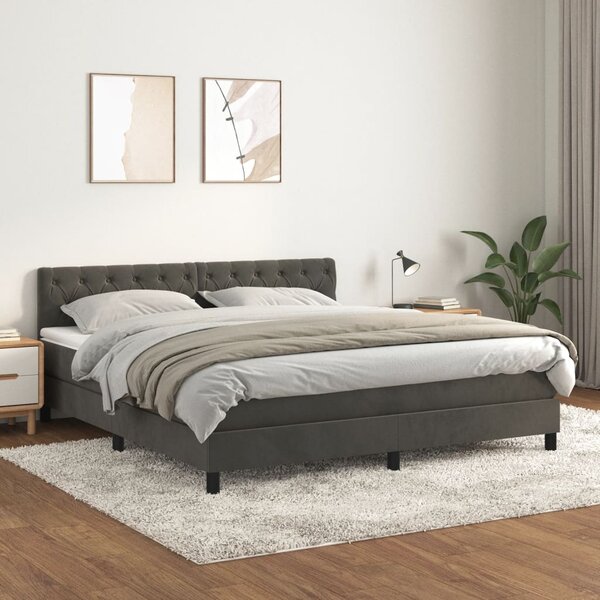 VidaXL Κρεβάτι Boxspring με Στρώμα Σκούρο Γκρι 160x200 εκ. Βελούδινο