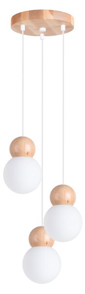 Sollux Pendant lamp PEKKA 3P white/natural wood,glass/wood,3xmax 8W LED