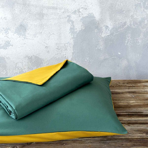 Παπλωματοθήκη Μονή (Σετ 160x240) 2 Όψεων Nima Bed Linen Abalone AW2022 GREEN/MUSTARD BEIGE