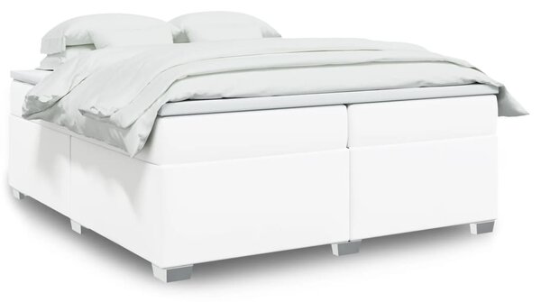 VidaXL Κρεβάτι Boxspring με Στρώμα Λευκό 200x200 εκ. Συνθετικό Δέρμα