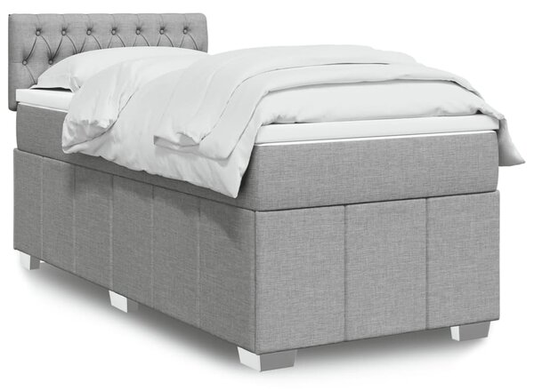 VidaXL Κρεβάτι Boxspring με Στρώμα Ανοιχτό Γκρι 90x200 εκ. Υφασμάτινο