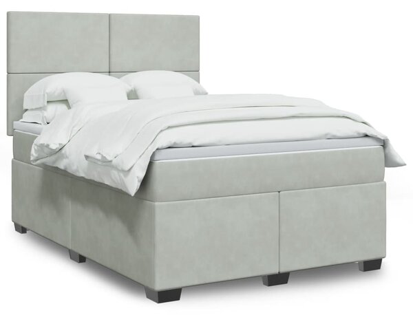 VidaXL Κρεβάτι Boxspring με Στρώμα Ανοιχτό Γκρι 140x200 εκ. Βελούδινο