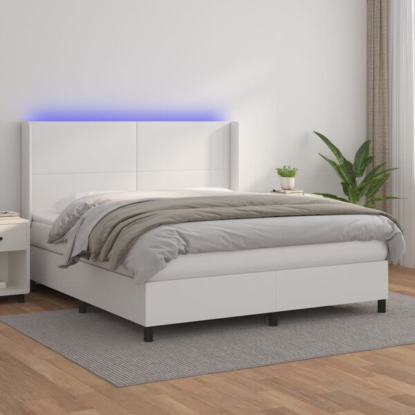 VidaXL Κρεβάτι Boxspring με Στρώμα & LED Λευκό 180x200 εκ. Συνθ. Δέρμα