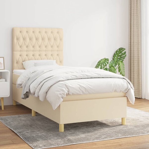 VidaXL Κρεβάτι Boxspring με Στρώμα Κρεμ 90x200 εκ.Υφασμάτινο