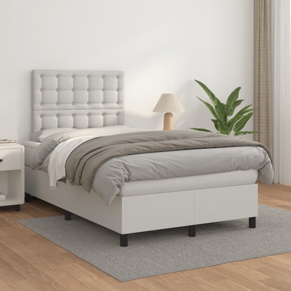 VidaXL Κρεβάτι Boxspring με Στρώμα Λευκό 120x200εκ.από Συνθετικό Δέρμα