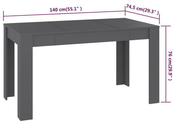 VidaXL Τραπεζαρία Γκρι 140 x 74,5 x 76 εκ. από Επεξεργασμένο Ξύλο