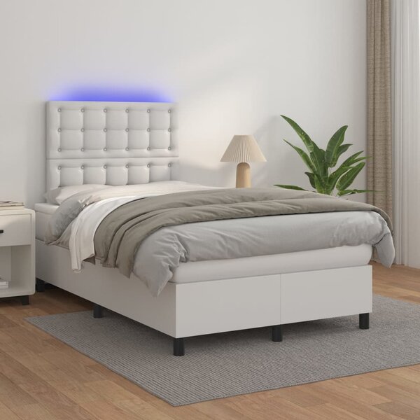 VidaXL Κρεβάτι Boxspring με Στρώμα & LED Λευκό 120x200 εκ. Συνθ. Δέρμα