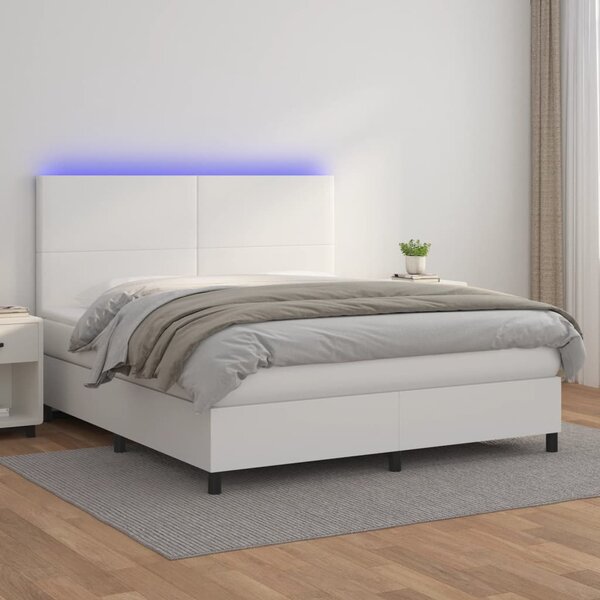 VidaXL Κρεβάτι Boxspring με Στρώμα & LED Λευκό 180x200 εκ. Συνθ. Δέρμα