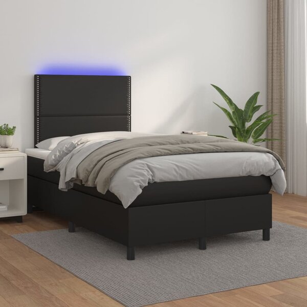 VidaXL Κρεβάτι Boxspring με Στρώμα & LED Μαύρο 120x200 εκ. Συνθ. Δέρμα