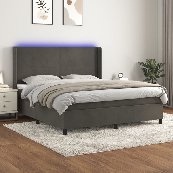 VidaXL Κρεβάτι Boxspring με Στρώμα & LED Σκ. Γκρι 160x200εκ. Βελούδινο