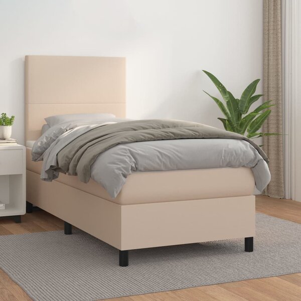 VidaXL Κρεβάτι Boxspring με Στρώμα Καπουτσίνο 90x190εκ.από Συνθ. Δέρμα