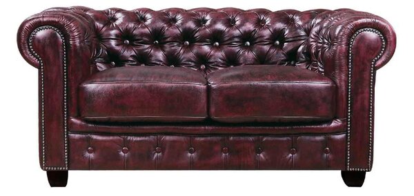 Καναπές 2θέσιος δέρμα Chesterfield antique red 160x92x72cm