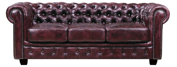 Καναπές 3θέσιος δέρμα Chesterfield antique red 201x92x72cm