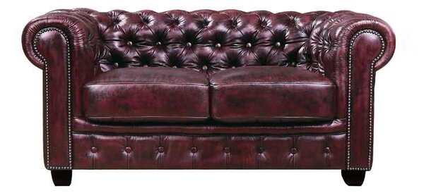 Καναπές 2θέσιος δέρμα Chesterfield antique red 160x92x72cm