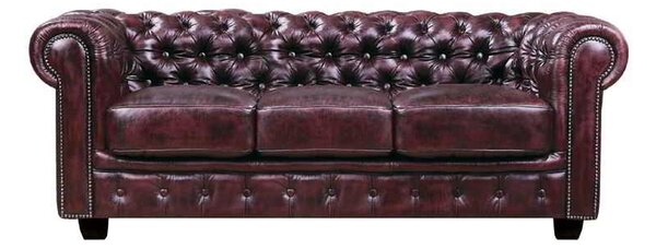 Καναπές 3θέσιος δέρμα Chesterfield antique red 201x92x72cm