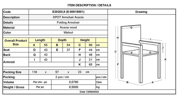 Πολυθρόνα SPOT Πτυσ/νη Acacia 55x54x90cm (Σετ 2 ΤΕΜ)