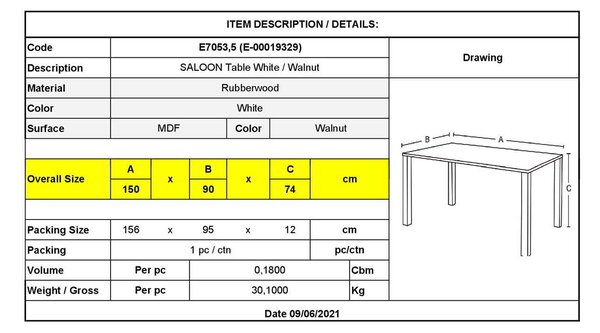 Τραπέζι 150x90cm Καρυδί/Άσπρο SALOON