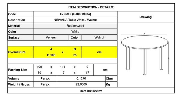 Τραπέζι Φ106 NIRVANA Καρυδί/Άσπρο