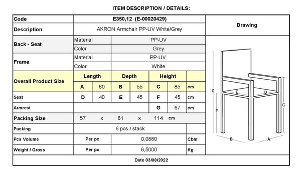 Πολυθρόνα AKRON PP Λευκή/Γκρι 60x55x85cm