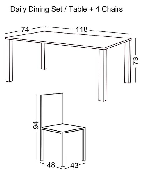 Set DAILY K/D (Τρ.118x74cm+4 Καρ) Άσπρο/Φυσικό