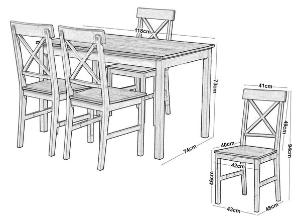 Set DAILY K/D (Τρ.118x74cm+4 Καρ) Άσπρο/Dark Oak