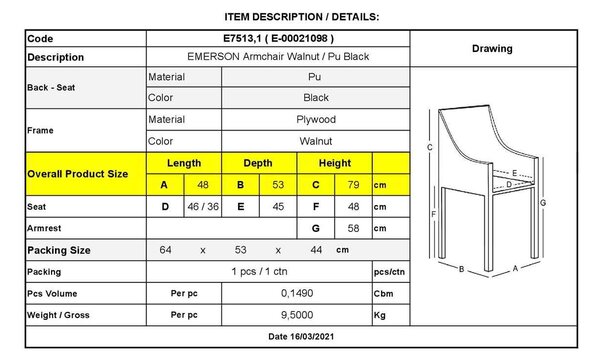 Πολυθρόνα EMERSON Καρυδί/Pu Μαύρο 48x53x79cm