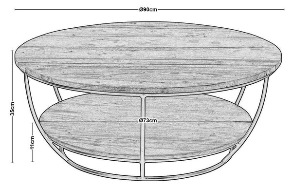 Τραπέζι Σαλονιού ROY Φ90x35cm Ακακία Φυσικό/Μετ.Μαύρο