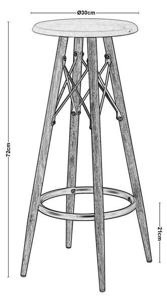 Σκαμπώ MACK BAR Μεταλ.Φυσικό/Άσπρο Φ30cm Η.72cm (Σετ 4 ΤΕΜ)