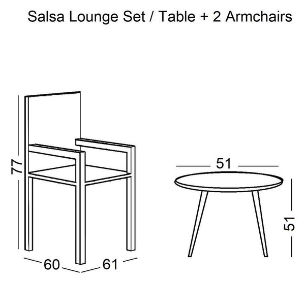 Lounger Set SALSA (Τρ.Φ51cm+2Πολ) Μετ.Μαύρο/Wicker Φυσικό