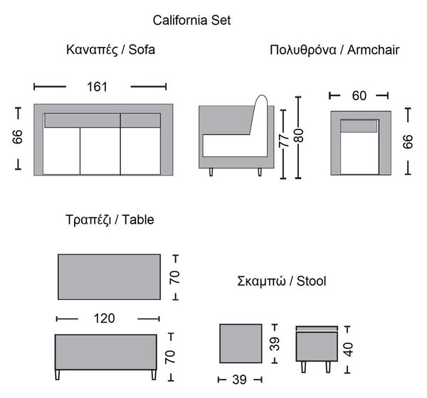 Set Steel CALIFORNIA K/D (Τρ+Καν+2 Πολ+2