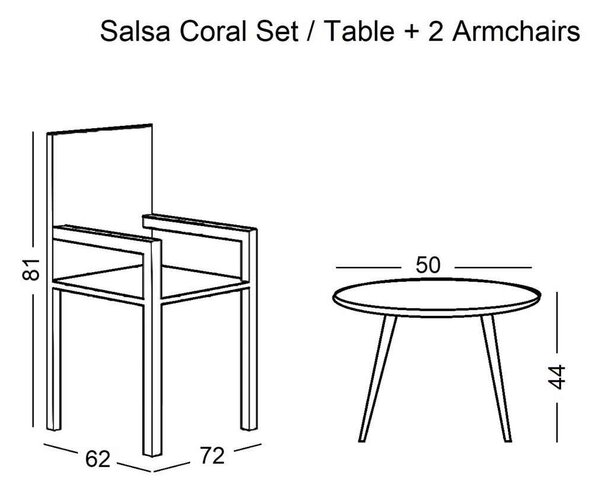 Coral Set SALSA (Τρ.Φ45cm+2Πολ) Μετ.Μαύρο/Wicker Φυσικό