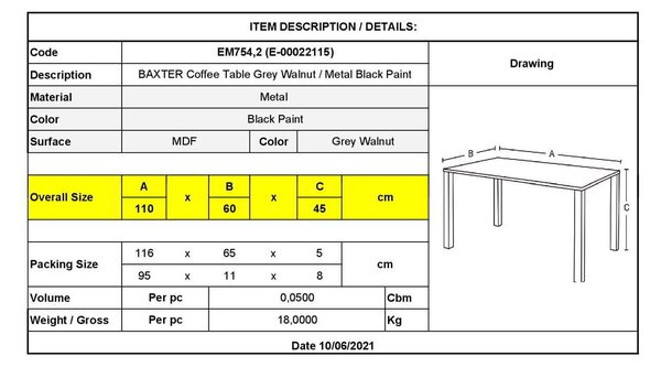 Τραπ.Σαλονιού BAXTER 110x60cm Grey Walnut/Βαφή Μαύρη