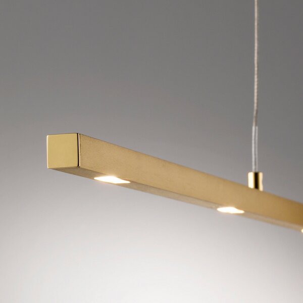 Quitani LED κρεμαστή λάμπα Tolu, μήκος 179 cm, ορείχαλκος, ρυθμιζόμενος, Χρυσό / Ορείχαλκου, Σαλόνι / τραπεζαρία, Μέταλλο, σύγχρονο