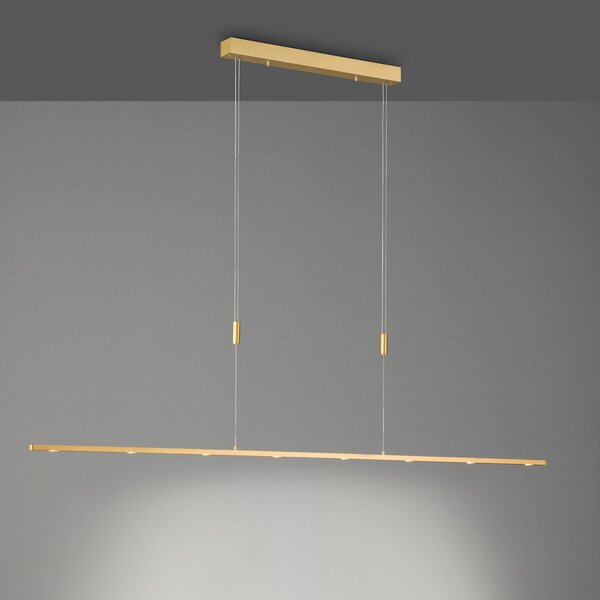 Quitani LED κρεμαστή λάμπα Tolu, μήκος 179 cm, ορείχαλκος, ρυθμιζόμενος, Χρυσό / Ορείχαλκου, Σαλόνι / τραπεζαρία, Μέταλλο, σύγχρονο