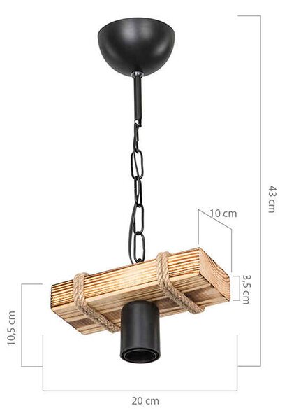 Φωτιστικό οροφής PWL-1027 pakoworld Ε27 φυσικό-μαύρο 20x10x43εκ