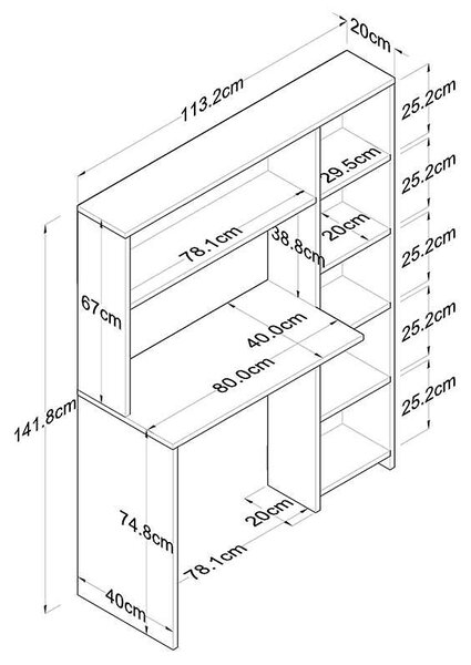 Γραφείο εργασίας-ραφιέρα Janson pakoworld λευκό 113x40x142εκ