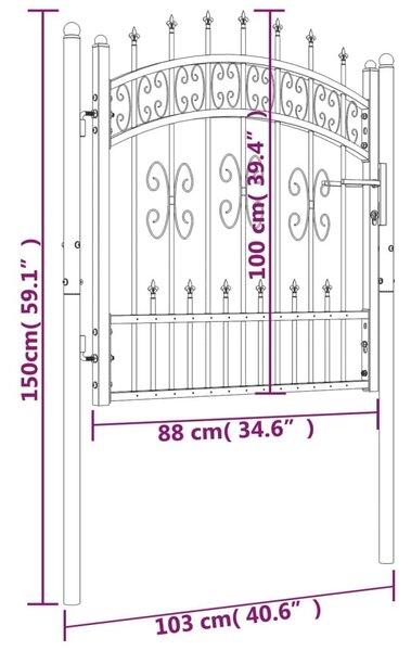 Πόρτα Φράχτη με Ακίδες Μαύρη 103x150 εκ. Ατσάλι με Ηλεκτρ. Βαφή - Μαύρο