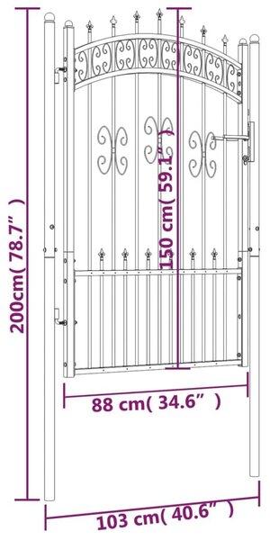 Πόρτα Φράχτη με Ακίδες Μαύρη 103x200 εκ. Ατσάλι με Ηλεκτρ. Βαφή - Μαύρο