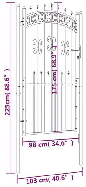 Πόρτα Φράχτη με Ακίδες Μαύρη 103x225 εκ. Ατσάλι με Ηλεκτρ. Βαφή - Μαύρο