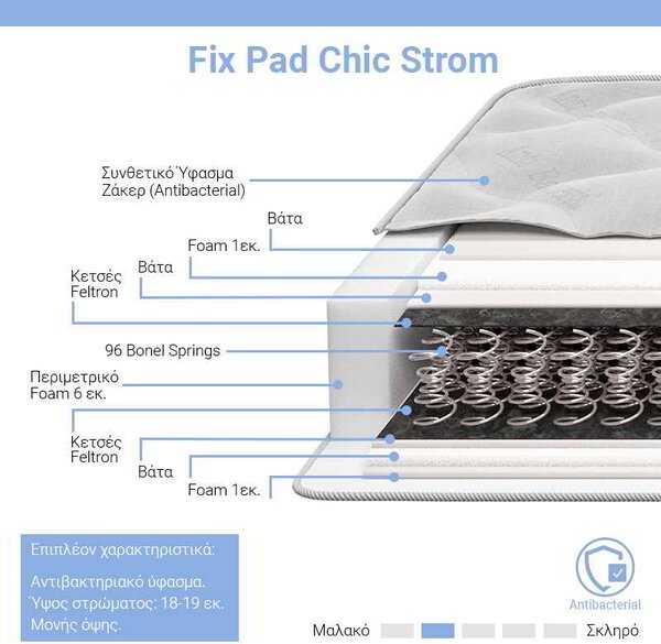 Στρώμα Fix Pad Chic Strom μονής όψης 18-19cm 150x200εκ